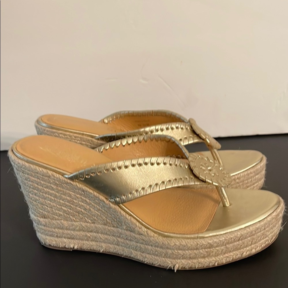 Jack Rogers Gold Wedge Sandals Sz 7 1/2
